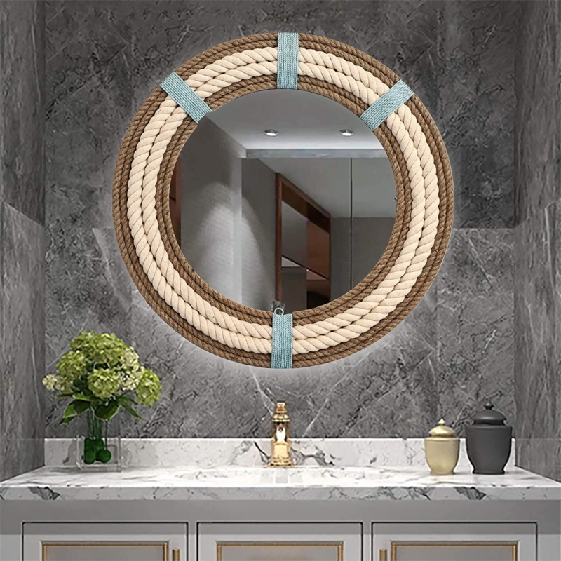 Wall Mirror Round Woven Rope Frame Maritime Hanging Loop