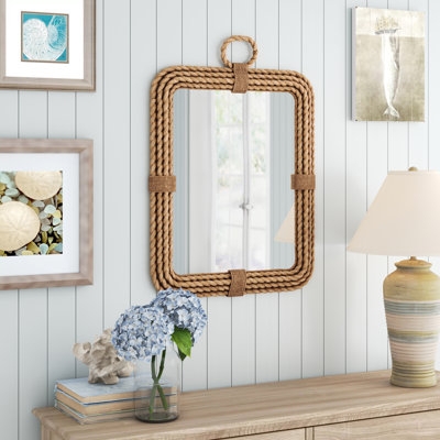Wall Mirror Round Woven Rope Frame with Hanging Loop Nautical Decor