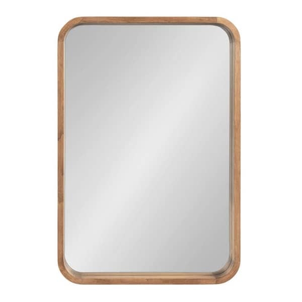 Wall Mirror Rounded Rectangle rustic brown wood frame farmhouse style thick molding.