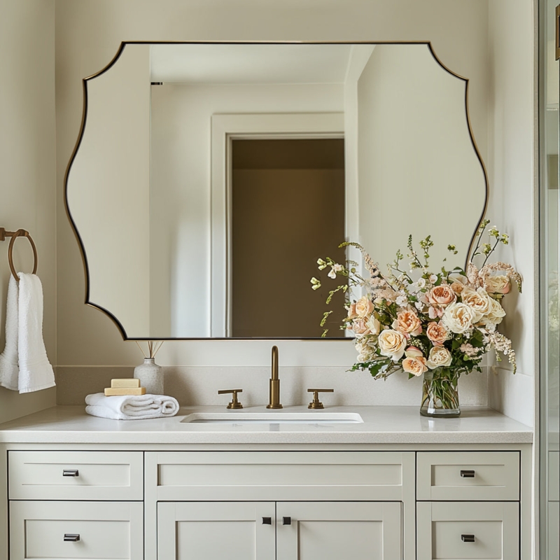 Wall Mirror Scalloped Edge Polished Chrome Notched Frame Vintage Style