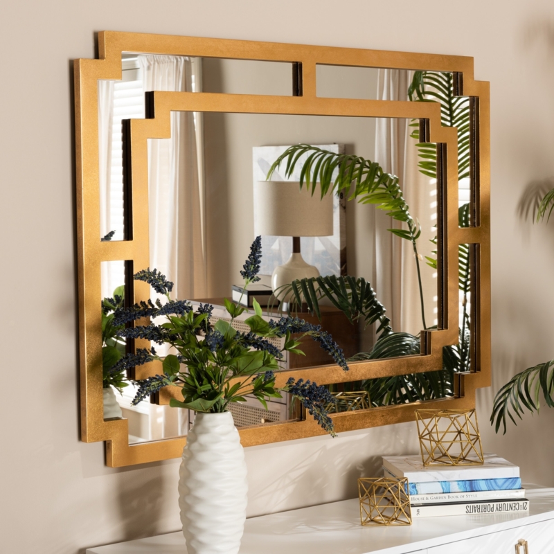 Wall Mirror Scalloped Floral Frame Round Antique Gold Glam Accent