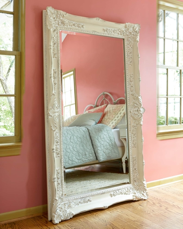 Wall Mirror, Scrolled Crest, Carved Details, Antique Finish