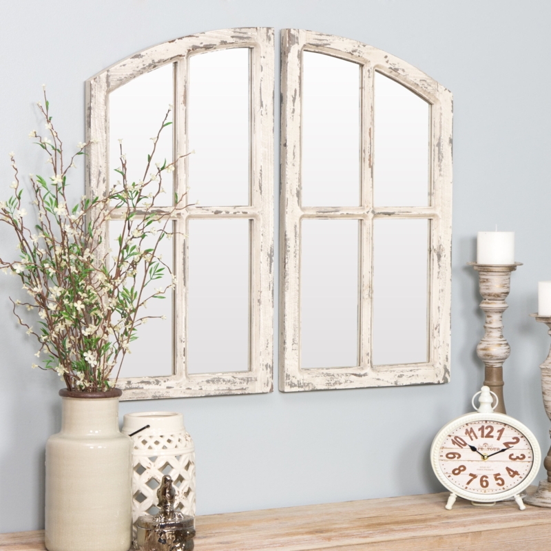 Wall Mirror Set Of 2 Arched Top Decorative Scrollwork Whitewashed