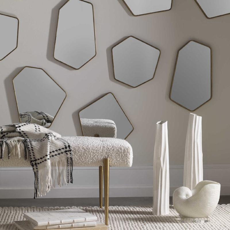 Wall Mirror Set of 4 circular gold toned frames modular arrangement contemporary.