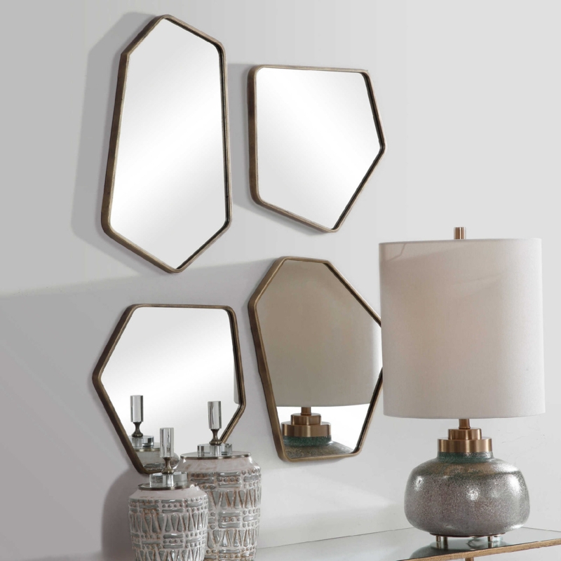 Wall Mirror Set of 4 Square layered glass gold corner brackets modern.