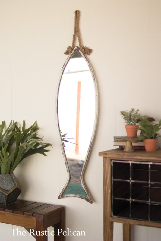 Wall Mirror Silver Fish Silhouette Frame Textured Scale Decor