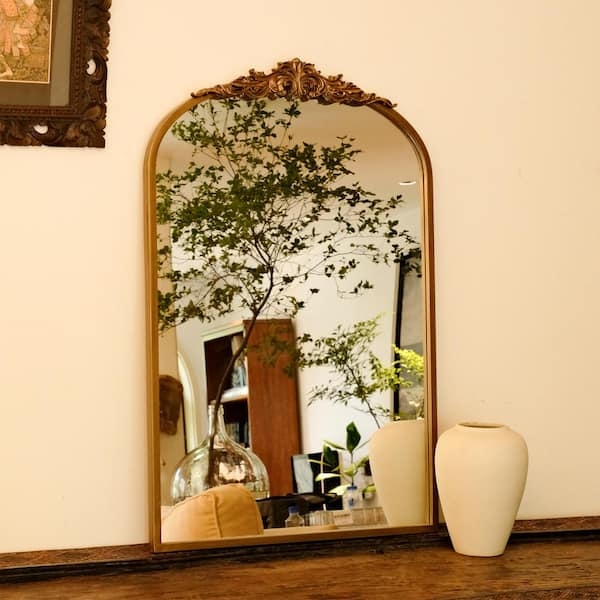 Wall Mirror Slender Profile Arched Silhouette Brushed Finish Decor