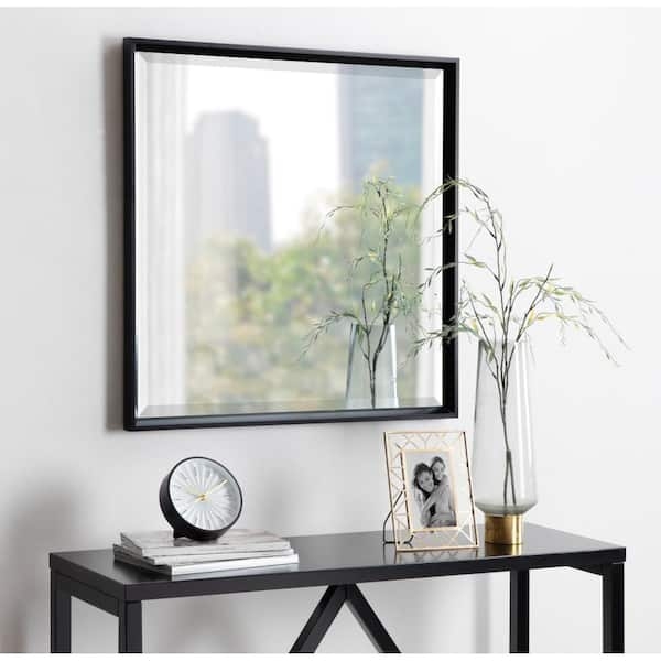 Wall Mirror Slim Black Frame Beveled Glass Contemporary