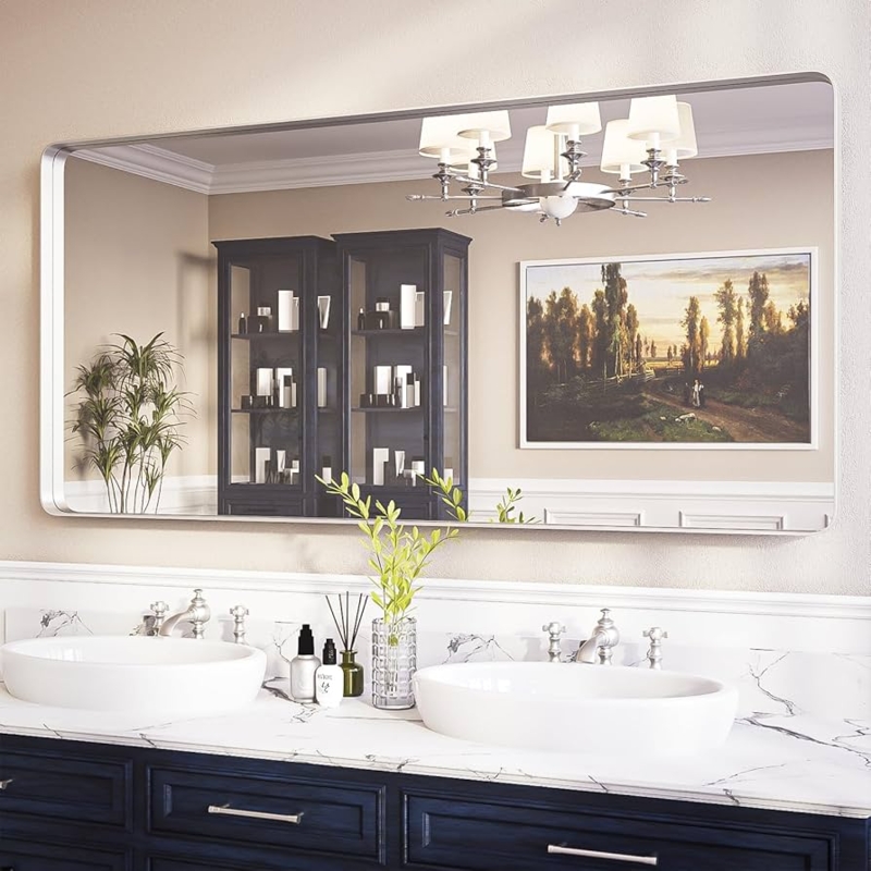 Wall Mirror Slim Metal Frame 60 Inch Width Rectangular