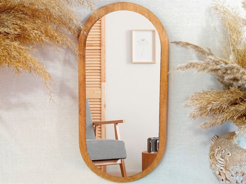 Wall Mirror Small Natural Wood Grain Boho Shelf Decor