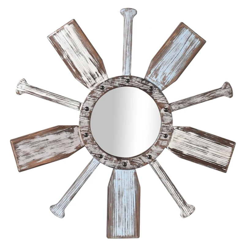 Wall Mirror Square Frame Decorative Wooden Oars Nautical Decor