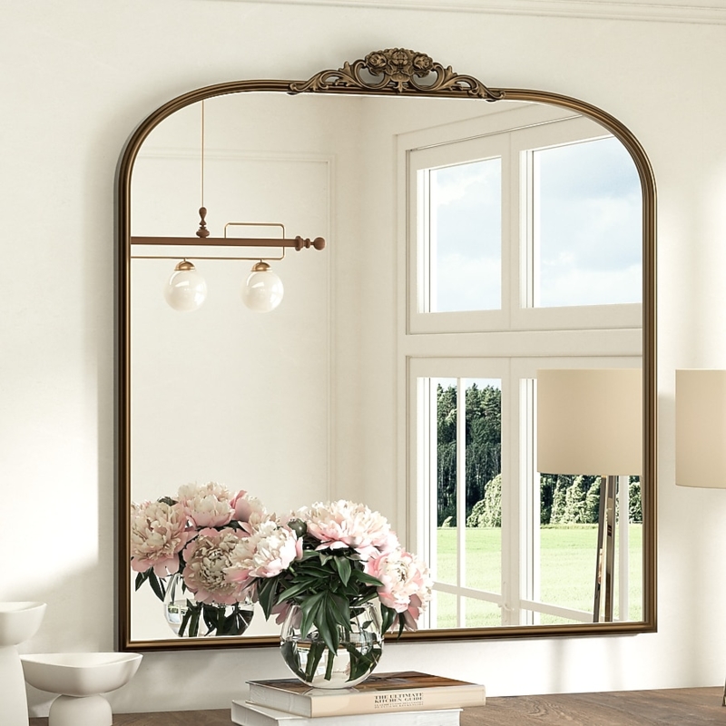 Wall Mirror Square Frame Distressed Finish Transitional Living Room