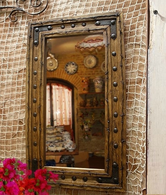 Wall Mirror Square Reclaimed Wood Block Construction Distressed Finish