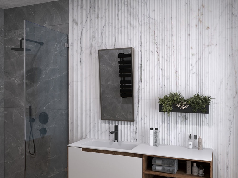 Wall Mirror Stainless Steel Frame Fixed Tilt ADA Compliant Design