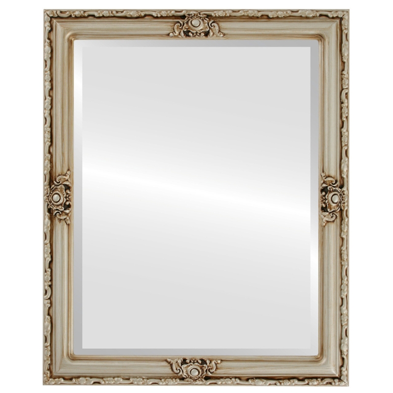 Wall Mirror Stepped Profile Brushed Silver Beveled Edge Transitional