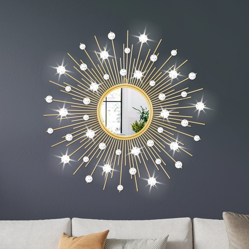 Wall Mirror Sunburst Faceted Crystal Accents glam decor