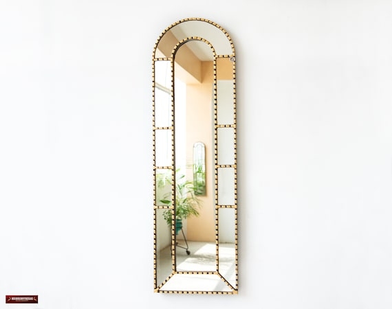 Wall Mirror Tall Narrow Gold Filigree Cutouts Peruvian Handmade
