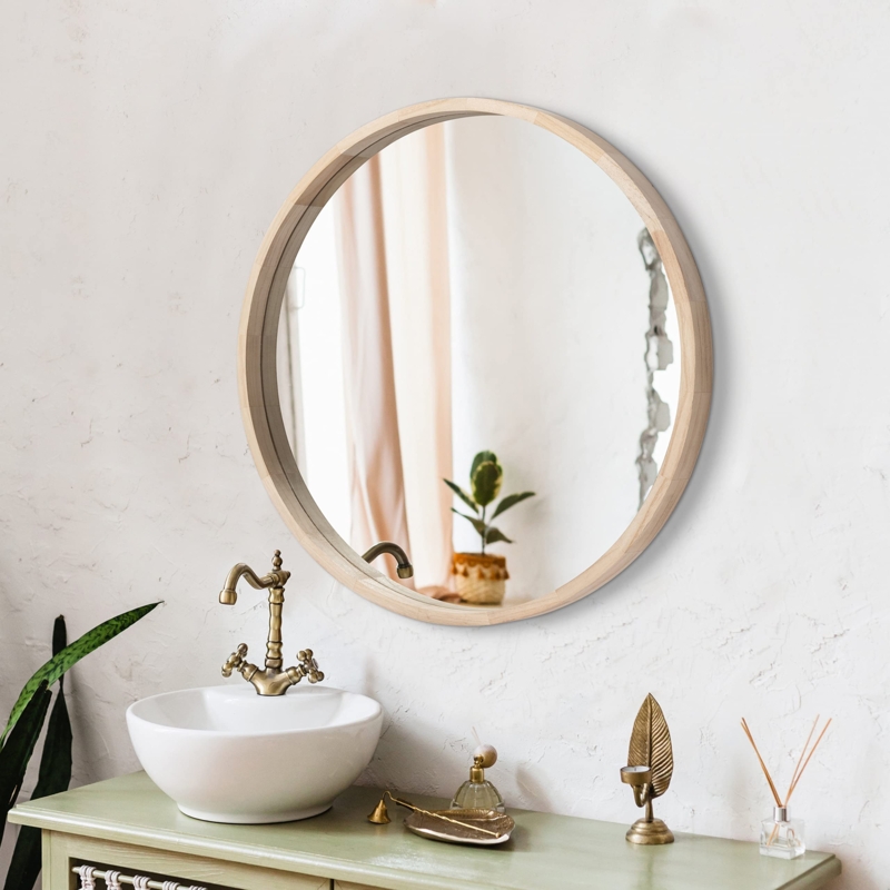 Wall Mirror Thick Circular Frame Recessed Glass Modern Farmhouse Decor