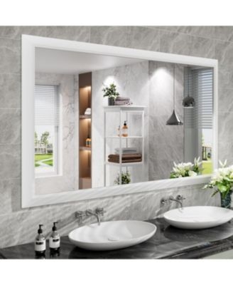 Wall Mirror Thick White Frame Extra Wide Size Modern Bathroom Decor
