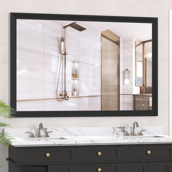 Wall Mirror Thin Black Aluminum Frame Horizontal Double Vanity Fit