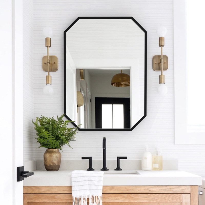 Wall Mirror Thin Matte Black Metal Frame Farmhouse Style