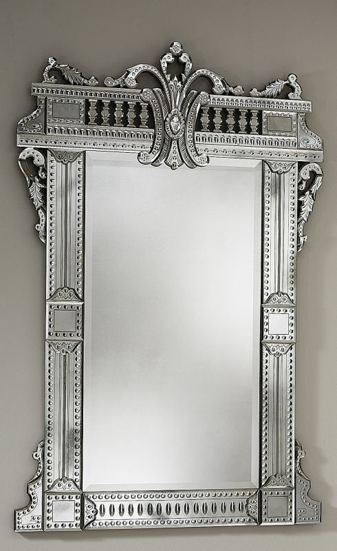 Wall Mirror: Traditional French Style with Decorative Crest & Etching