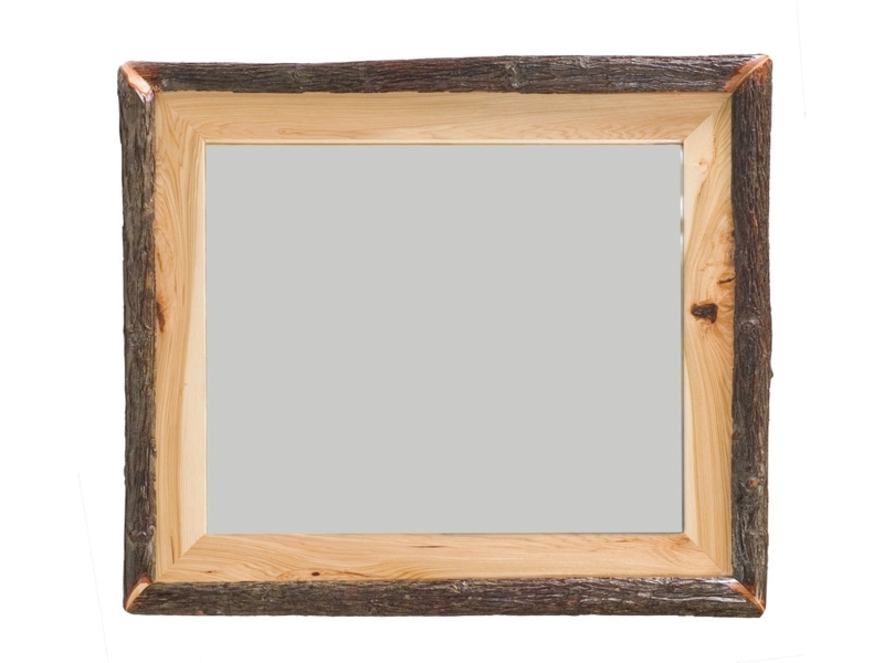 Wall Mirror Traditional Hickory Log Frame with Bark and Mitered Corners