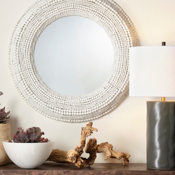 Wall Mirror, Triple Beaded Border, Matte Finish, Coastal Transitional