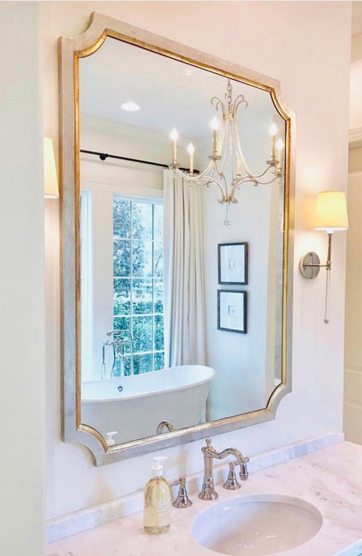 Wall Mirror Two-Tone Metallic Tulip Motif Elongated Traditional Decor