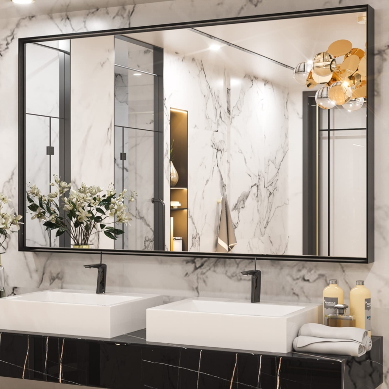 Wall Mirror Ultra Thin Black Frame Rectangular Form