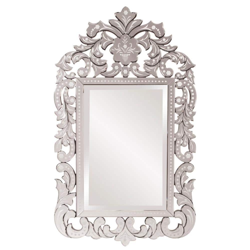 Wall Mirror: Vintage Glam Arched Silhouette with Faceted Frame & Crest