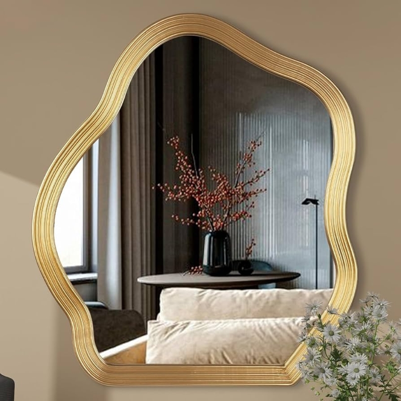 Wall Mirror Wavy Silhouette Asymmetrical Antique Gold Organic Shape
