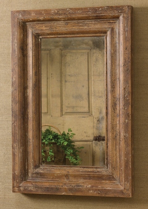 Wall Mirror Weathered Wood Frame with Industrial Metal Corner Brackets