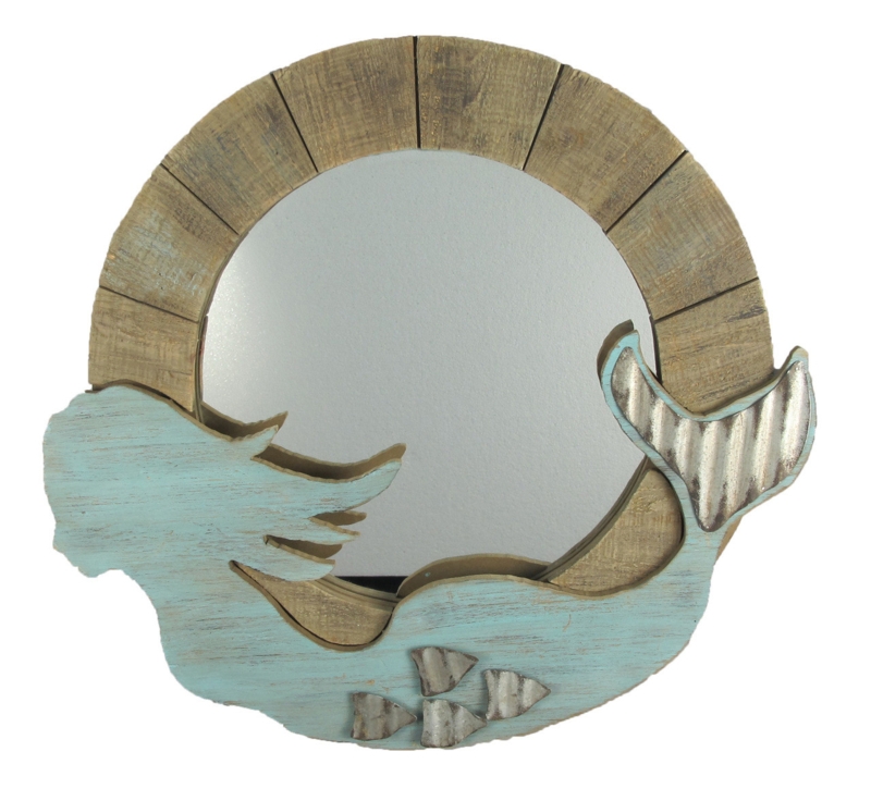 Wall Mirror: Whimsical Mermaid Shape with Carved Wood Details