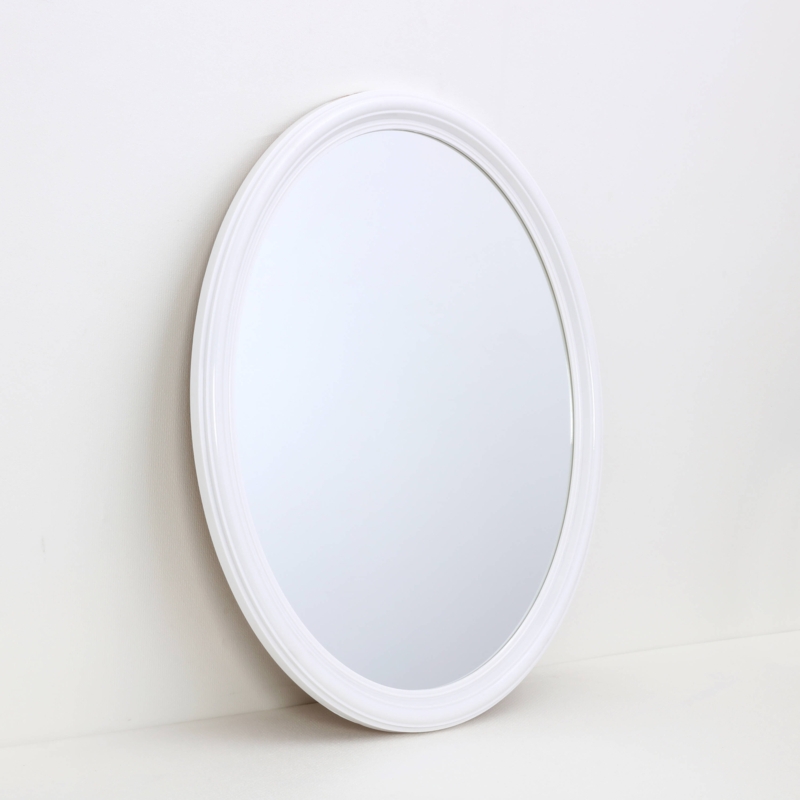 Wall Mirror White Frame Oval Shape Transitional Bathroom Decor