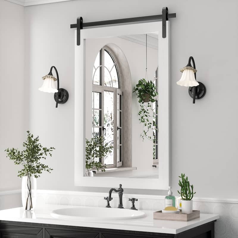 Wall Mirror White Whitewashed X Brace Barn Door Style