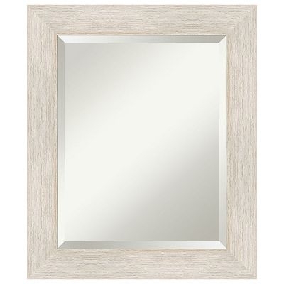 Wall Mirror Whitewashed Finish Beveled Glass, Wide Wood Frame Coastal