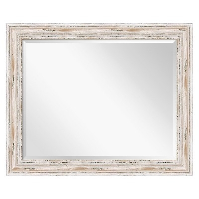 Wall Mirror, Whitewashed Finish, Wood Grain Appearance, Farmhouse Style