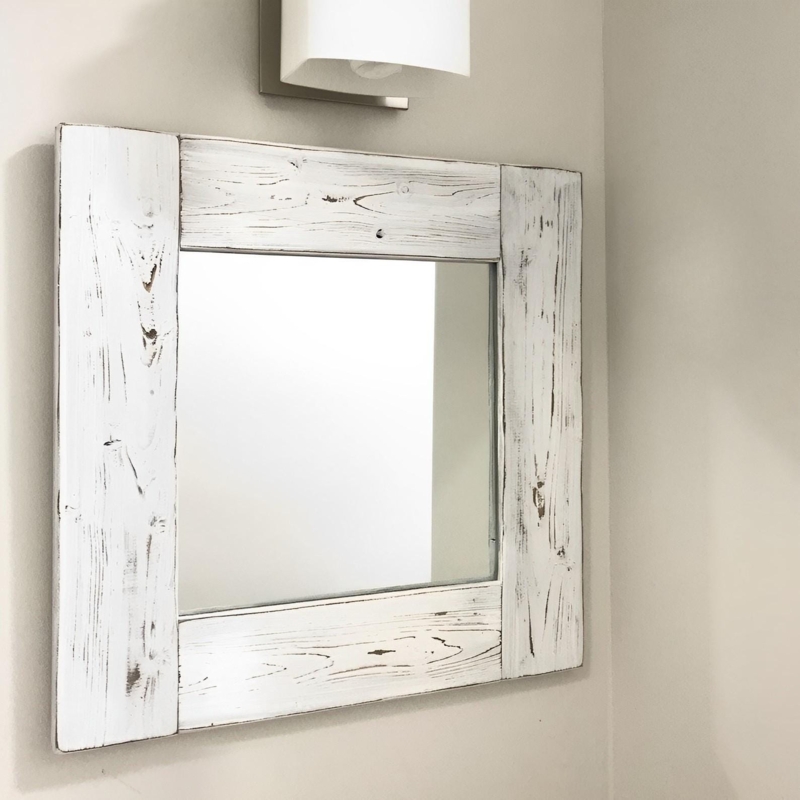 Wall Mirror Whitewashed Wood Frame Oversized, Rustic Farmhouse Decor
