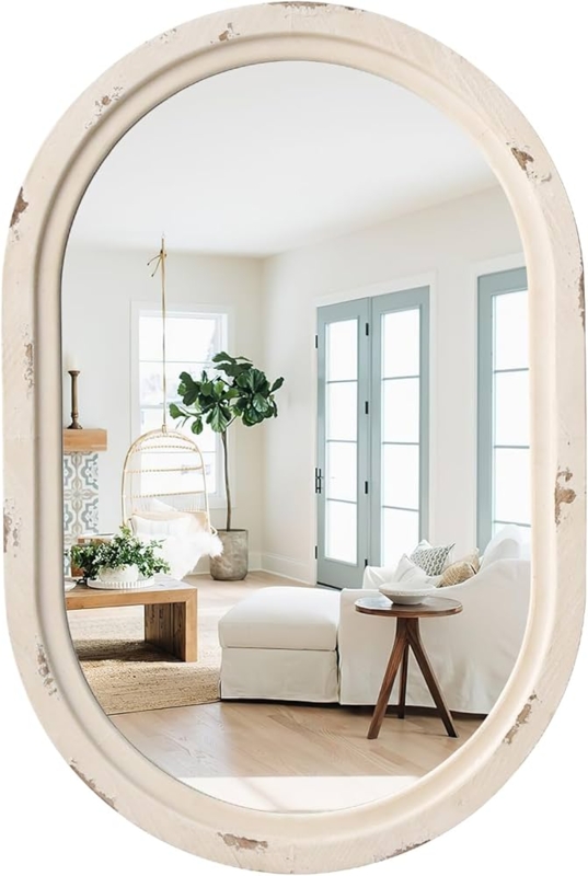 Wall Mirror Whitewashed Wood Frame Rustic Farmhouse Decor