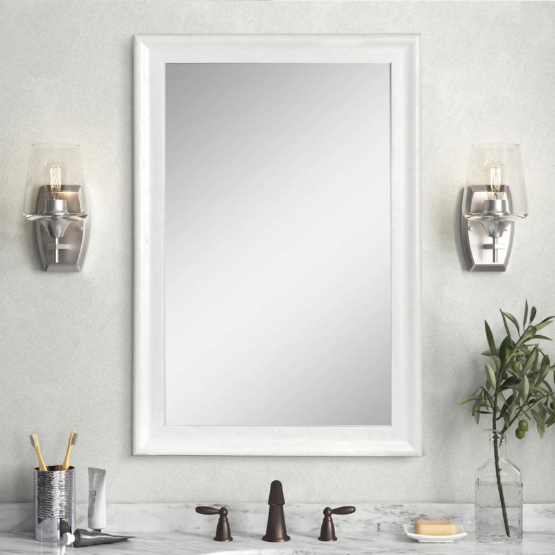 Wall Mirror Whitewashed Wood Grain, Extra Wide Frame Farmhouse Decor