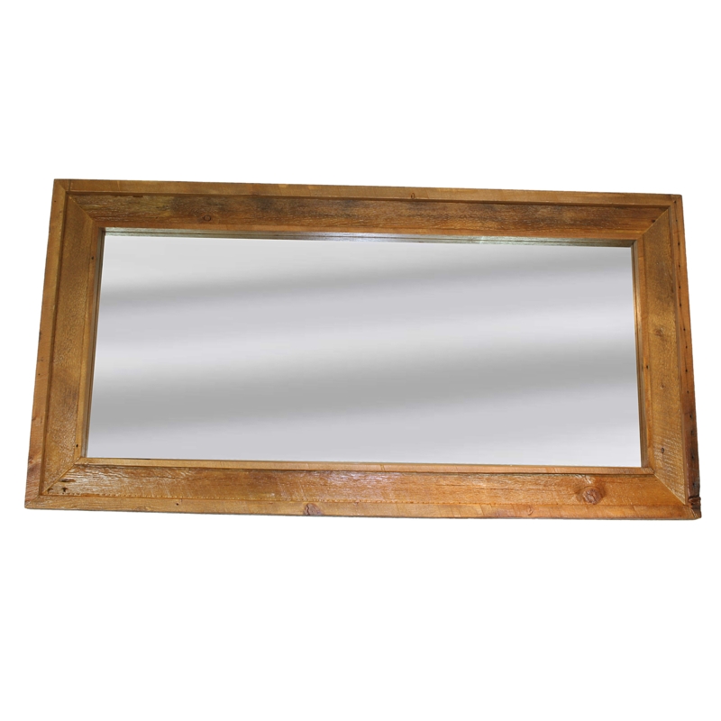 Wall Mirror Wide Plank Wood Frame with Visible Knots Rustic Lodge