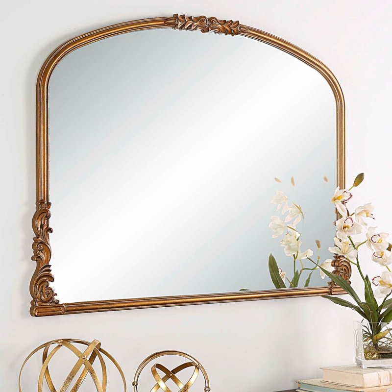 Wall Mirror Windowpane Dividers Arched Antique Finish Entryway Styling