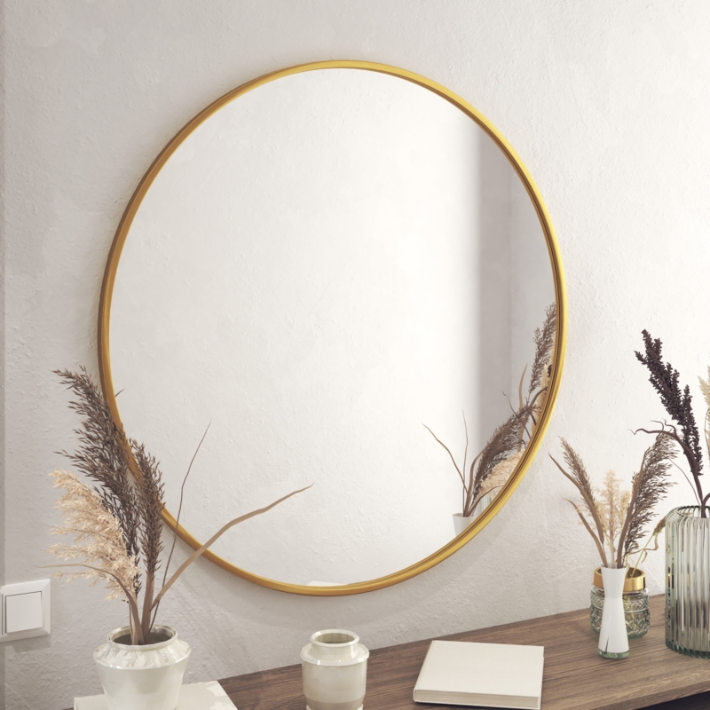 Wall Mirror with 36 Inch Diameter, Gold Round Entryway Decor