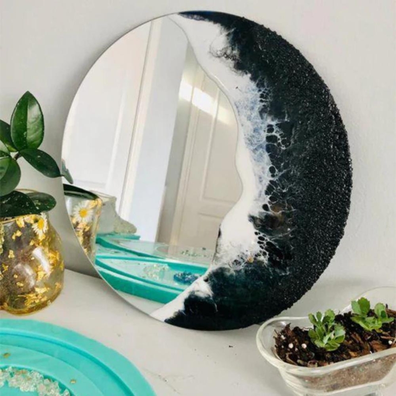 Wall Mirror with Black and Purple Amethyst Mineral Geode Frame