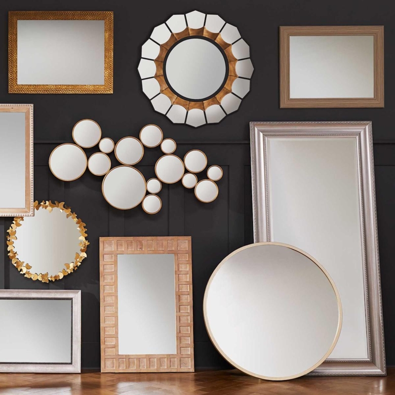Wall Mirror with Champagne Finish, Round Large Circular Decor