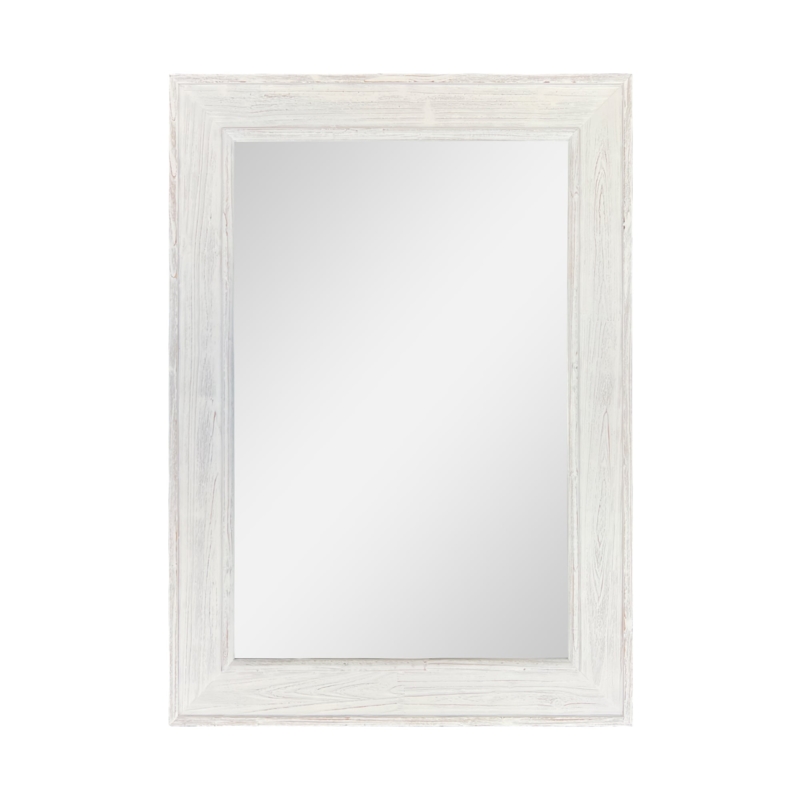 Wall Mirror with Mitered Frame & Whitewashed Wood, Coastal Bedroom Decor