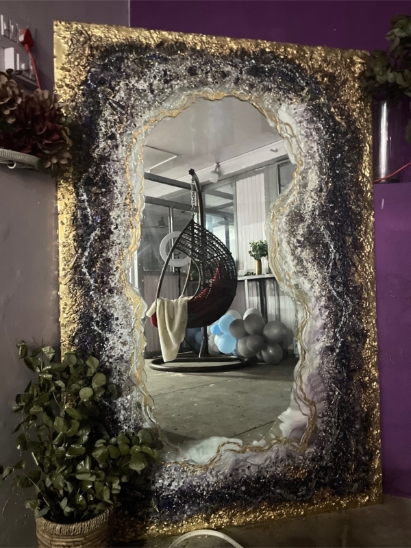 Wall Mirror with Ornate Gold Baroque Resin Frame and Crest
