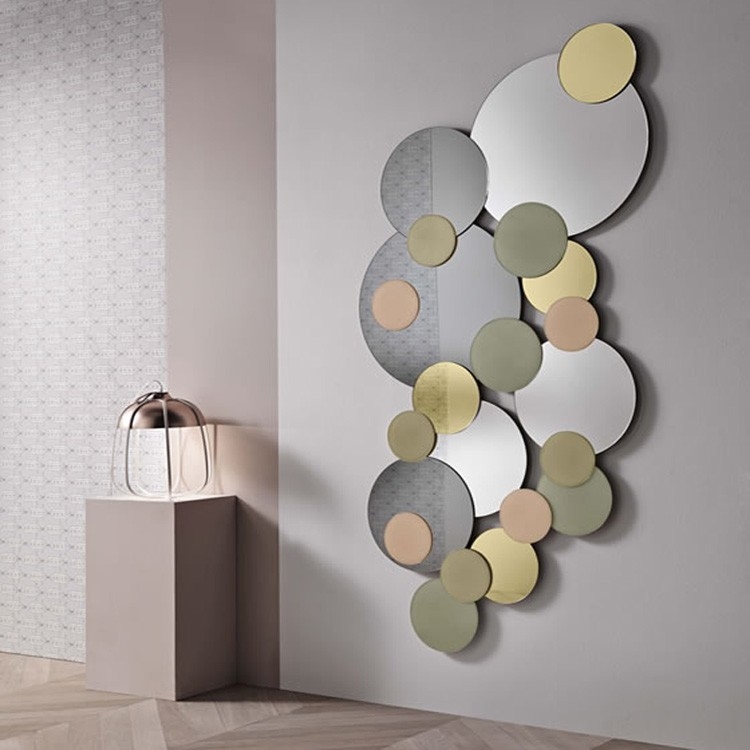 Wall Mirror with Overlapping Circles, Tinted Glass, Frameless Design