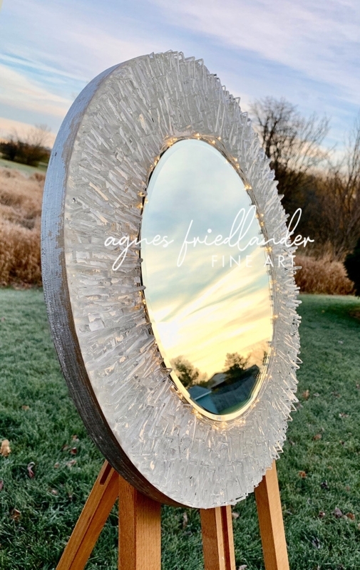 Wall Mirror with Shimmering Crushed Glass and Resin Frame